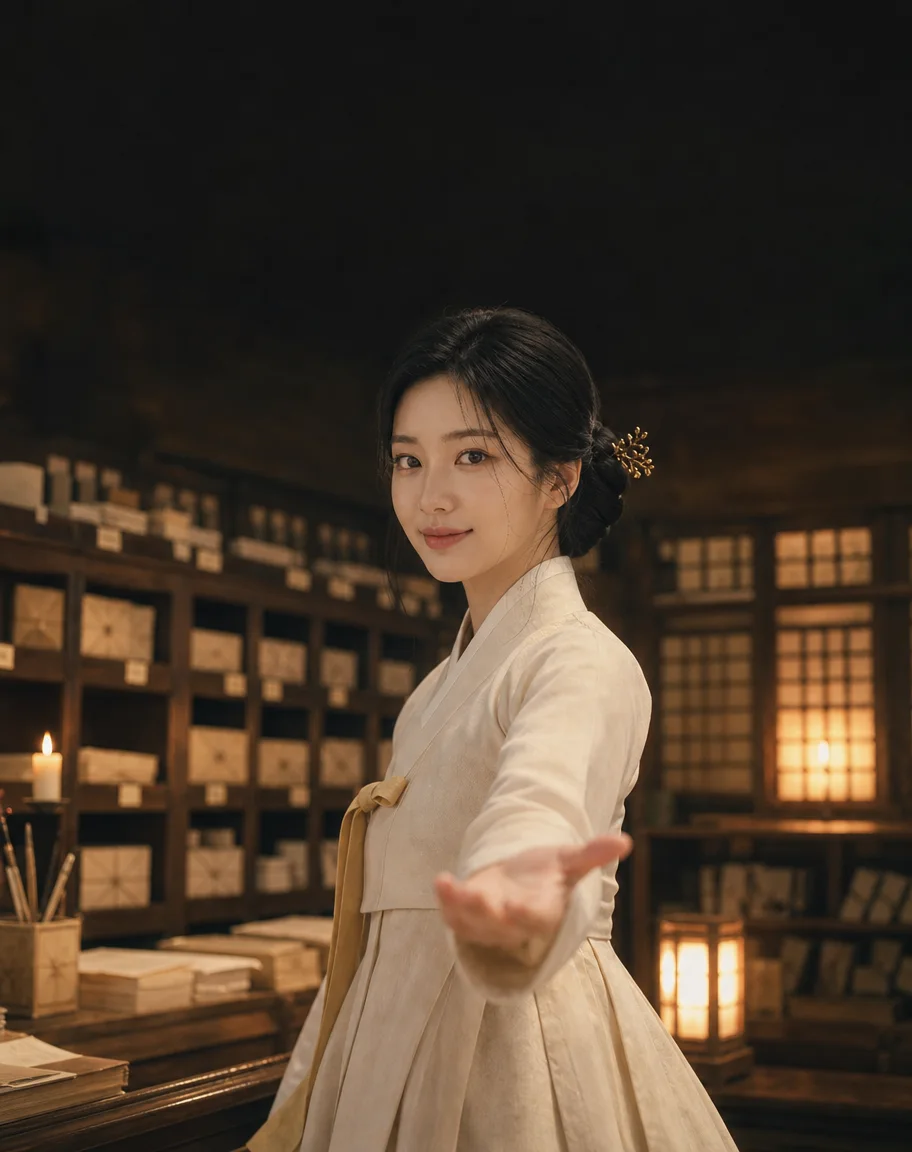 Seol rising from her desk and reaching out in welcome